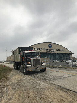 Dumpster being delivered to the NASA Glenn Research Center
