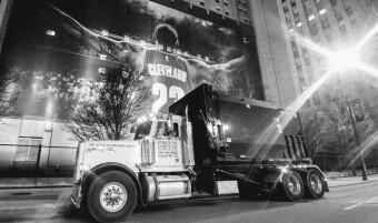 The iconinc LeBron James banner in Cleveland