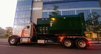 Outside of the Hilton Hotel in Cleveland