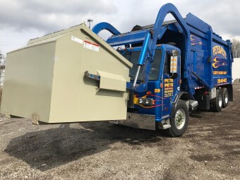 Pete and Pete front load dumpster truck in action in Cleveland, Ohio