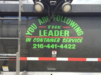 Pete and Pete dumpster truck decal with words "You Are Following the Leader in Container Service"