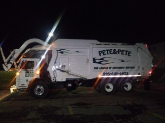 Pete & Pete white front load dumpster in Cleveland, Ohio