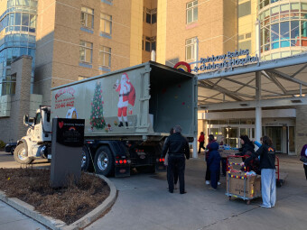 The Pete and Pete Inc. truck delivering toys to the Rainbow Babies and Children's Hospital