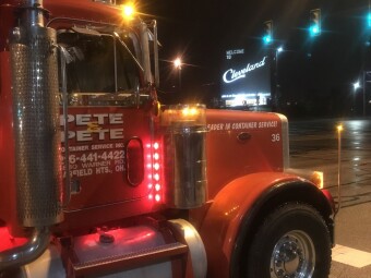 Roll-off Container service truck in Cleveland, Ohio.