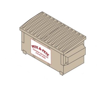 Front load dumpster available for rent through Pete and Pete